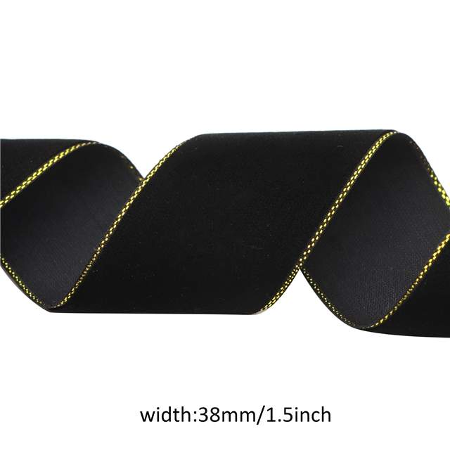 polyester black gold border velvet tape 38mm(1-1/2