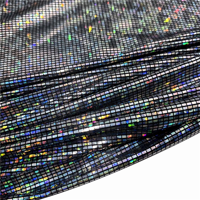 iridescent laser hot stamping silver rectangular grid fabric