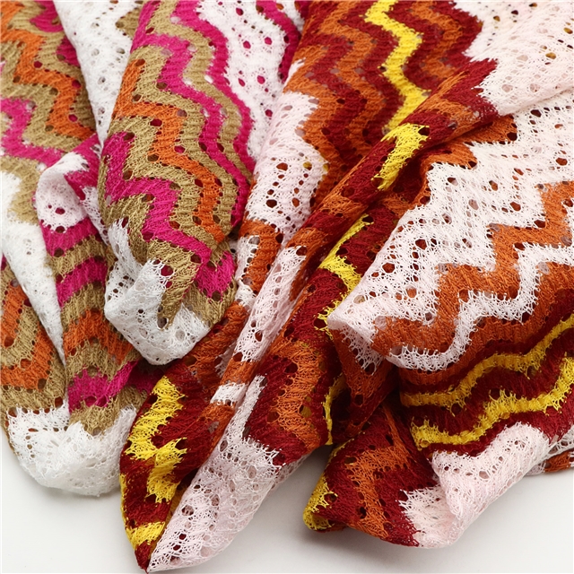 colored hollow wave pattern knitted fabric