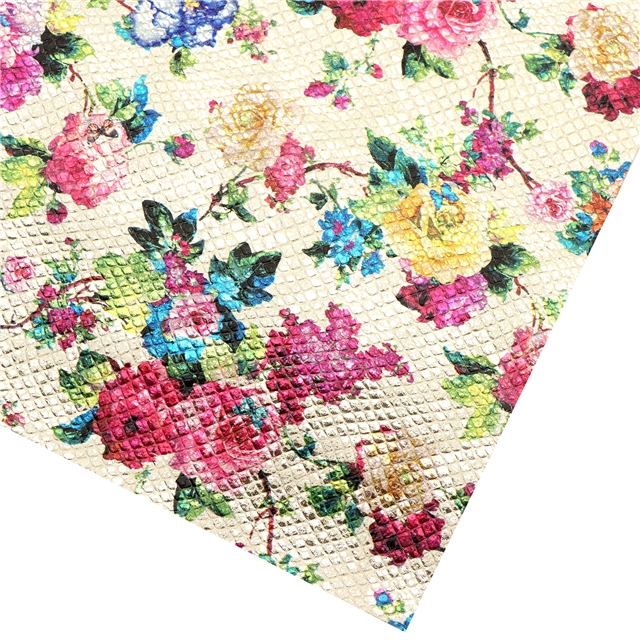 synthetic leather bump texture colourful gold hot stamping flower faux leather