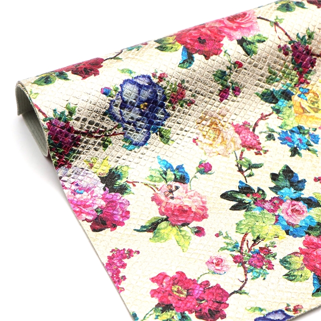 synthetic leather bump texture colourful gold hot stamping flower faux leather