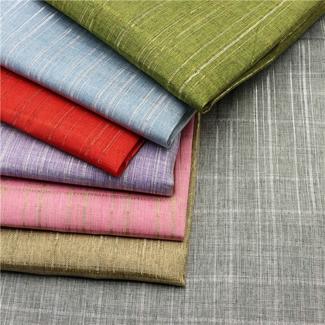 plain stripe plaid gold and silver thread imitation linen fabric