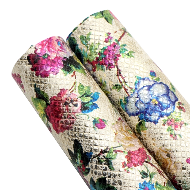 synthetic leather bump texture colourful gold hot stamping flower faux leather