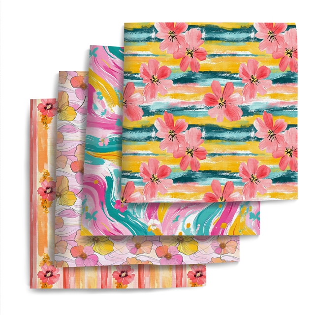 polyester cotton colorful flowers series polyester cotton fabric set (4 pcs/set)