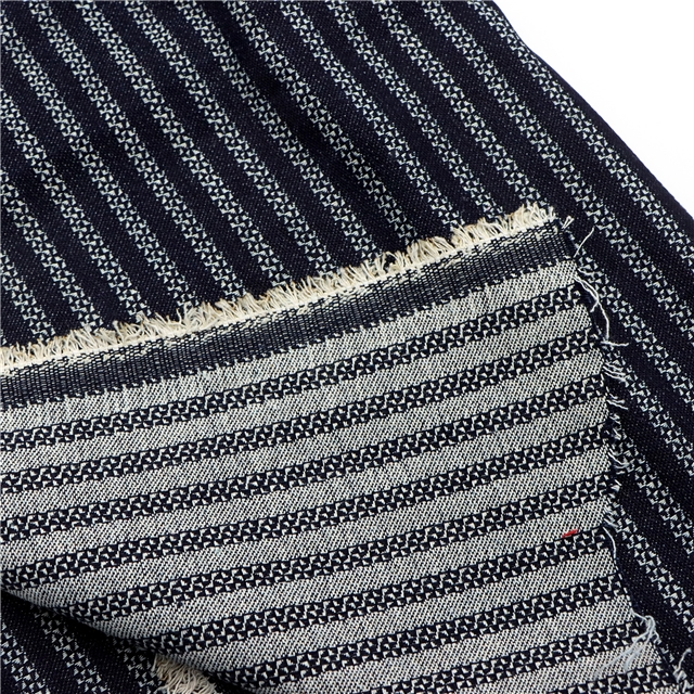 65% cotton 20% viscose 15% synthetic fiber striped jacquard denim fabric（without denim washing）