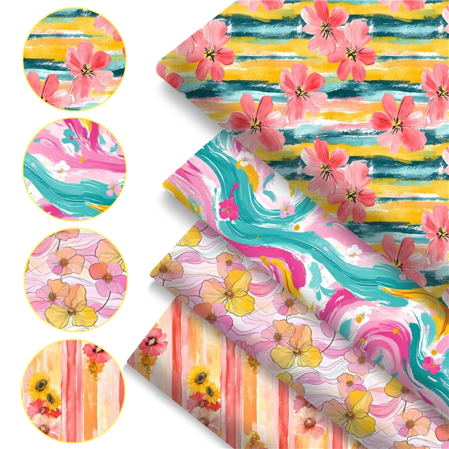 polyester cotton colorful flowers series polyester cotton fabric set (4 pcs/set)