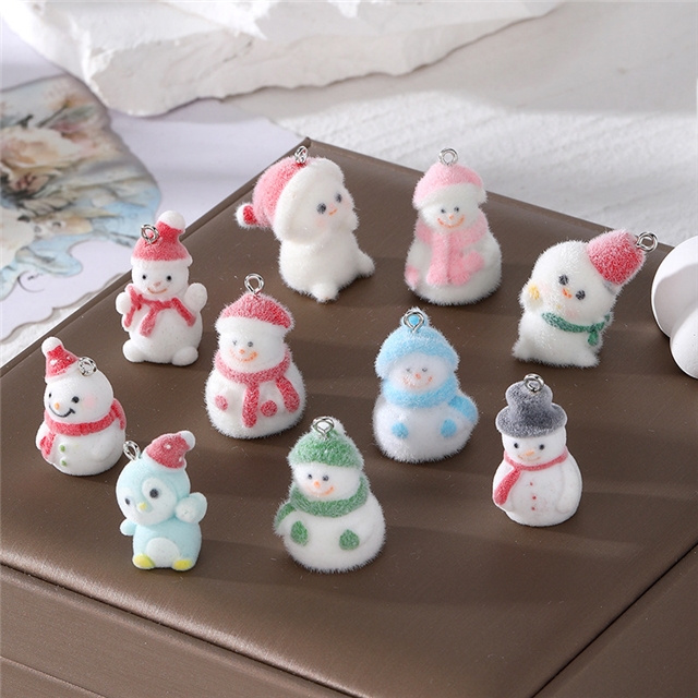 plastic/resin mixed velvet christmas snowman resin pendant
