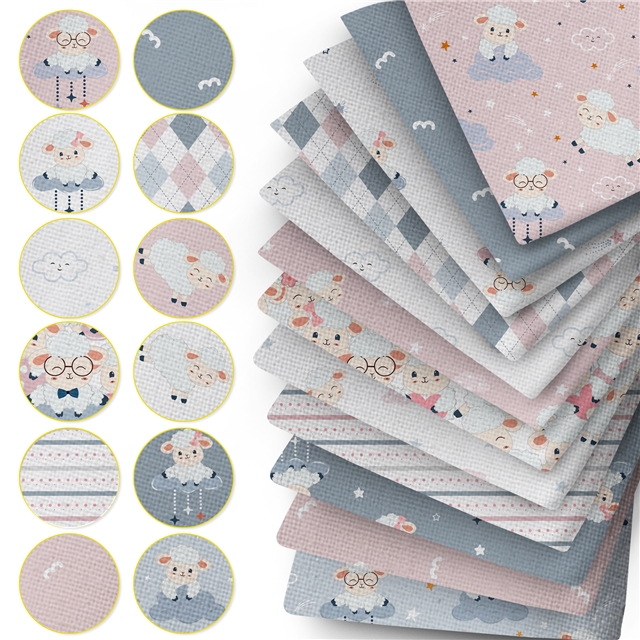 polyester cotton cute sheep series polyester cotton fabric set (12 pcs/set) polyester cotton fabric,20*20cm(7.9*7.9