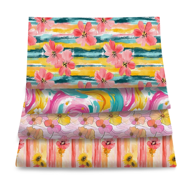 polyester cotton colorful flowers series polyester cotton fabric set (4 pcs/set)