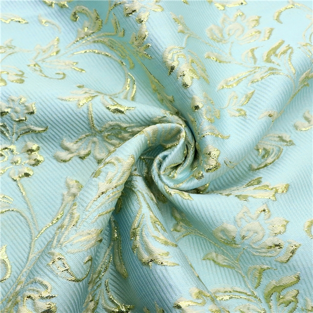 10% metal wire 30% nylon 60% polyester relief flower jacquard fabric blue green,50*147cm(19.7*57.9