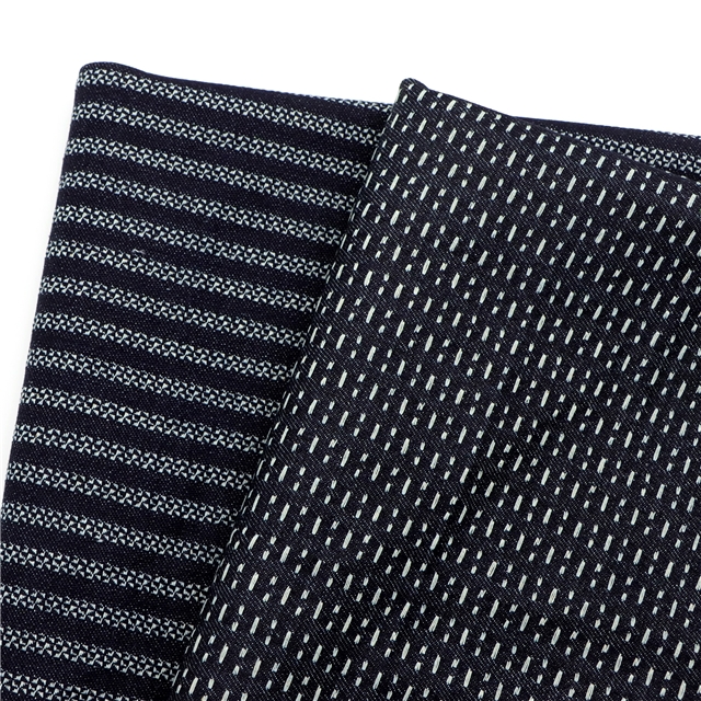 65% cotton 20% viscose 15% synthetic fiber striped jacquard denim fabric（without denim washing）