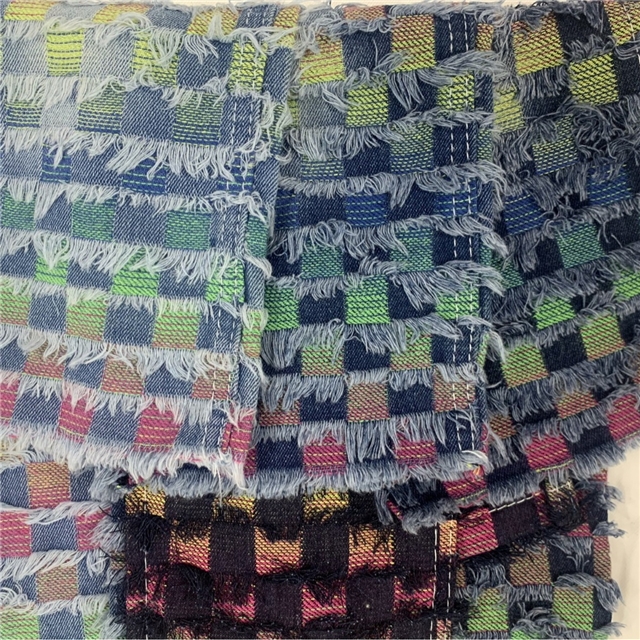 checkered fringe jacquard denim fabric