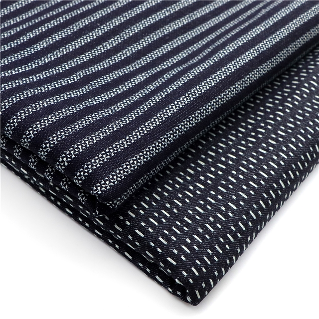 65% cotton 20% viscose 15% synthetic fiber striped jacquard denim fabric（without denim washing）