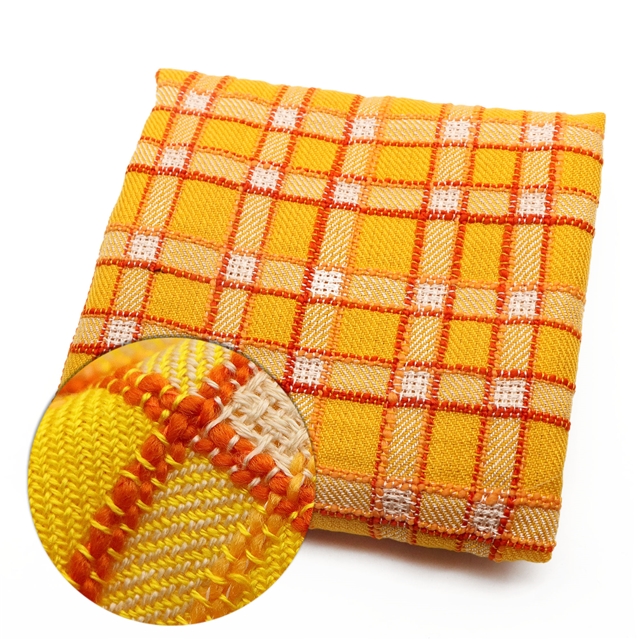 Yellow imitation linen woven grid fabric