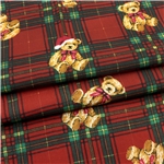 christmas red checkered cartoon teddy bear all cotton digital printed fabric