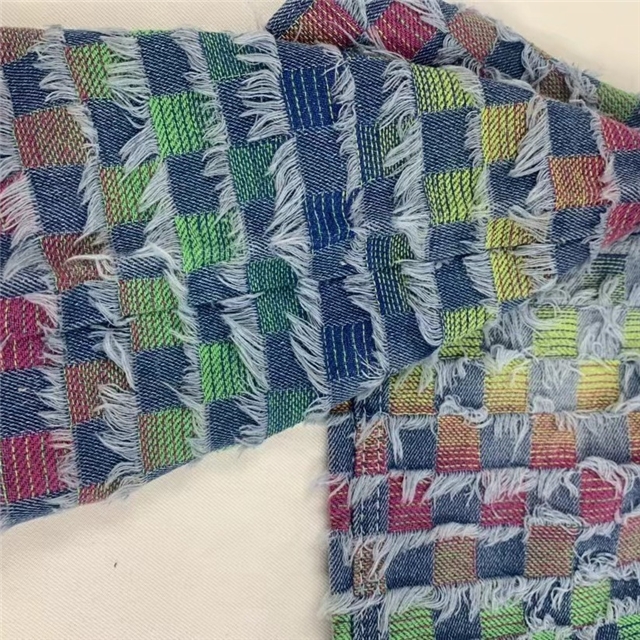 checkered fringe jacquard denim fabric