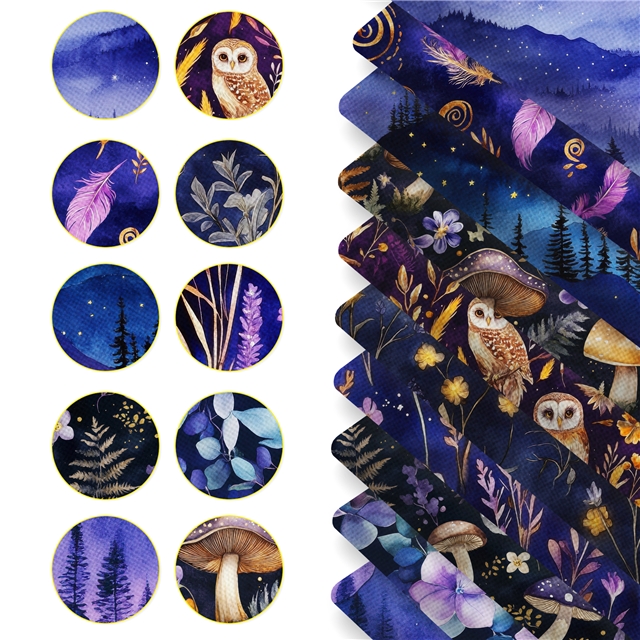 polyester cotton owl mushroom flower series polyester cotton fabric set (10 pcs/set)