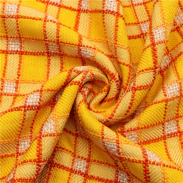 Yellow imitation linen woven grid fabric