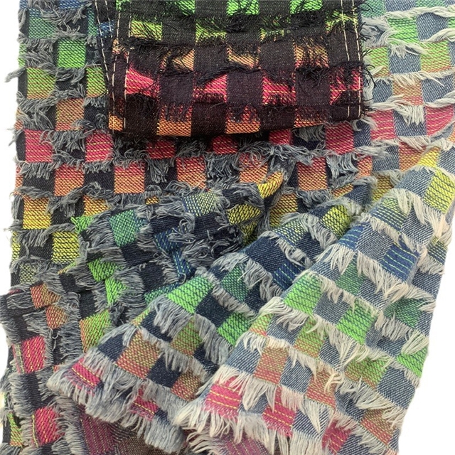 checkered fringe jacquard denim fabric