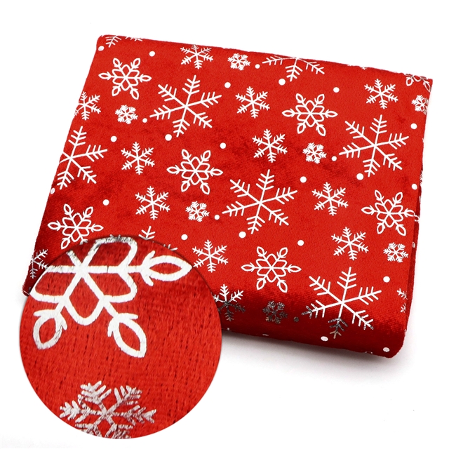 hot pressed gold and silver snowflake velvet fabric