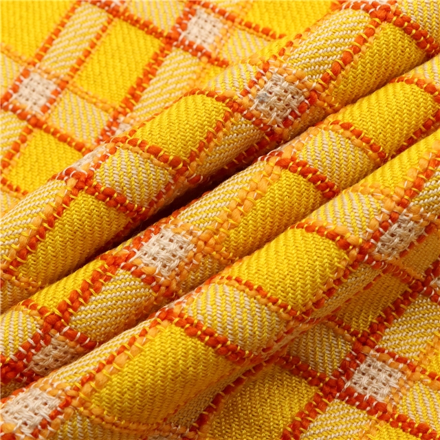 Yellow imitation linen woven grid fabric