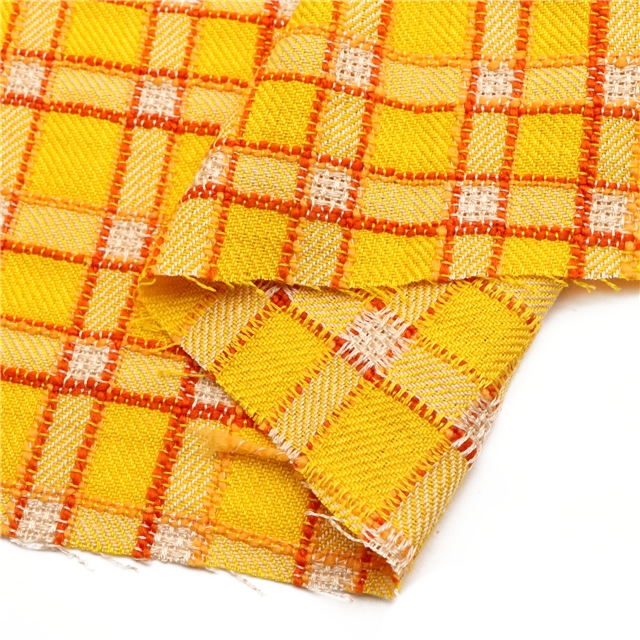 Yellow imitation linen woven grid fabric