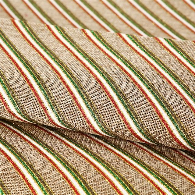 100% polyester hot stamping Christmas color striped imitation linen fabric