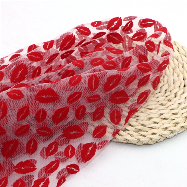 velvet lips mesh fabric