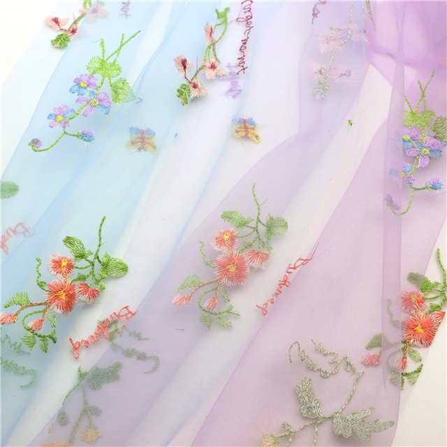embroidered flower mesh fabric