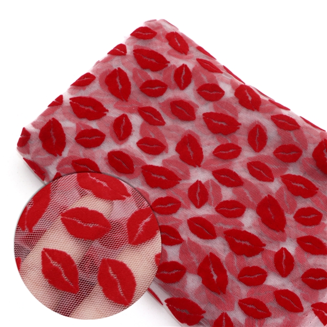 velvet lips mesh fabric