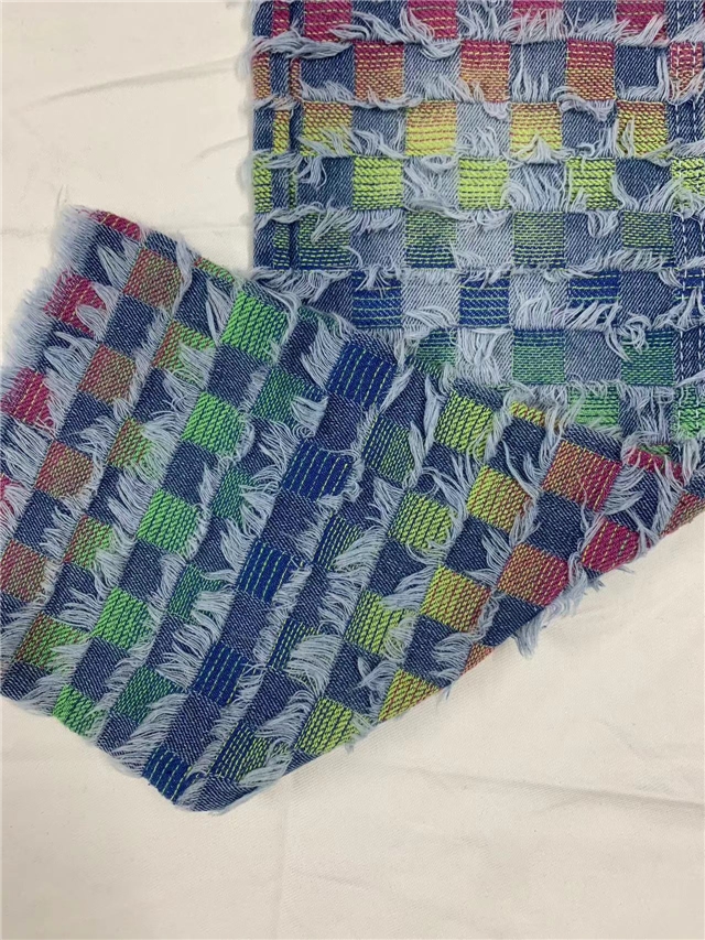 checkered fringe jacquard denim fabric