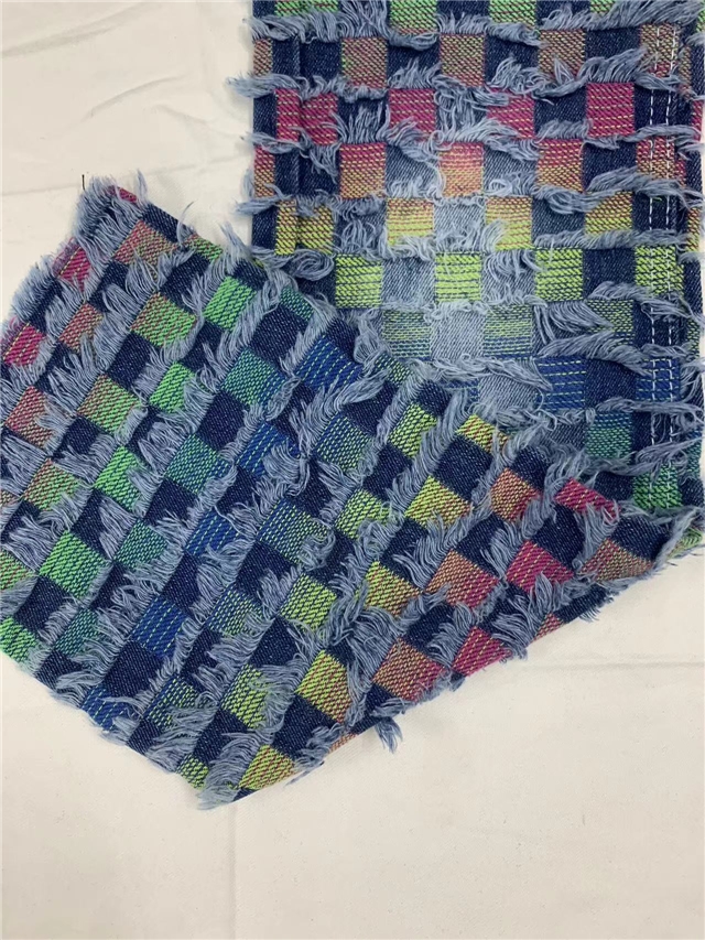 checkered fringe jacquard denim fabric