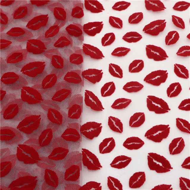 velvet lips mesh fabric