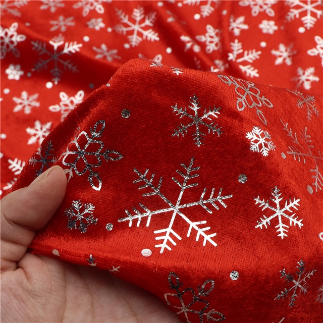 hot pressed gold and silver snowflake velvet fabric