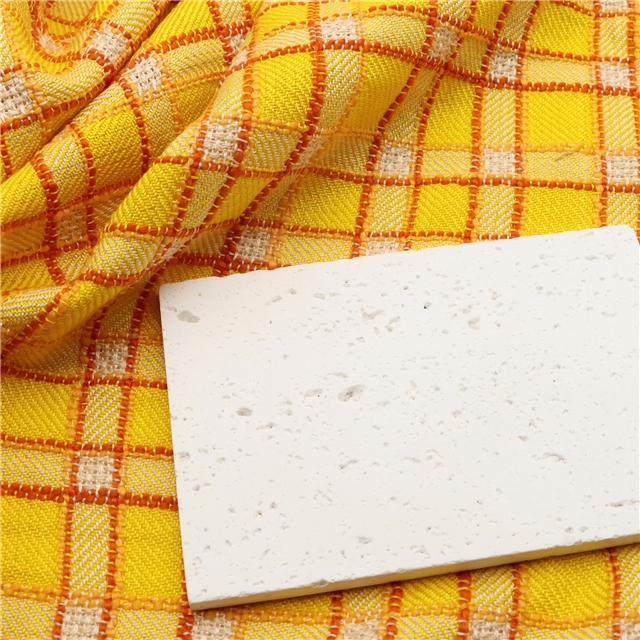 Yellow imitation linen woven grid fabric