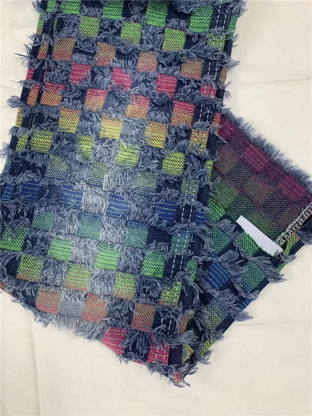 checkered fringe jacquard denim fabric