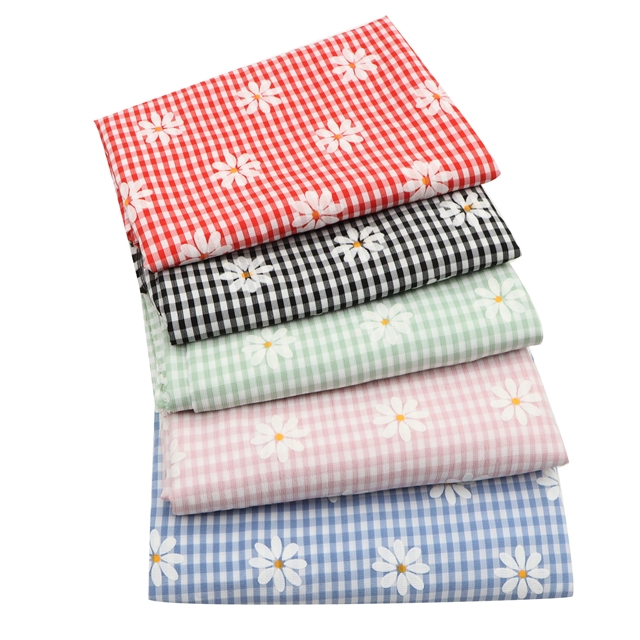 offset printed flower grid fabric