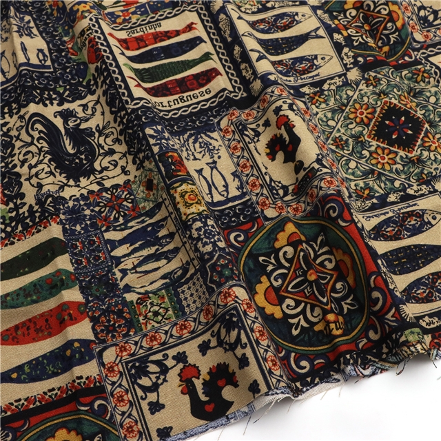 ethnic style printed plain cotton fabric