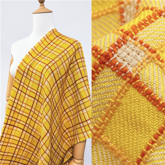 Yellow imitation linen woven grid fabric