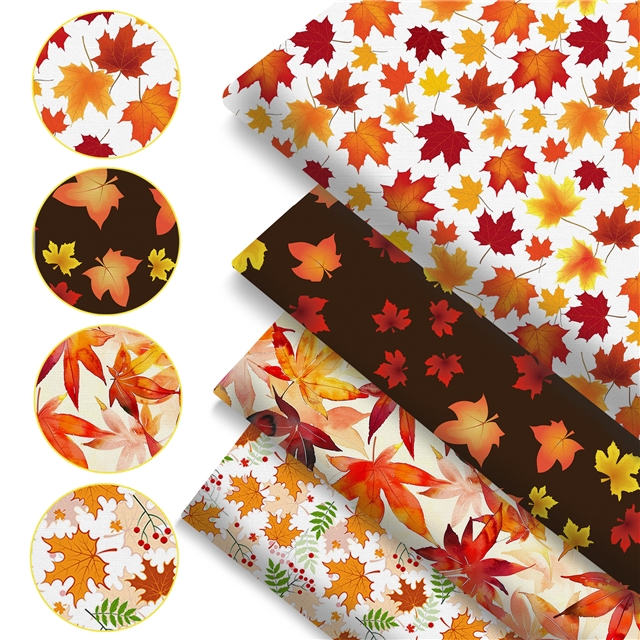 polyester cotton maple leaf series polyester cotton fabric set (4 pcs/set) polyester cotton fabric,20*20cm(7.9*7.9