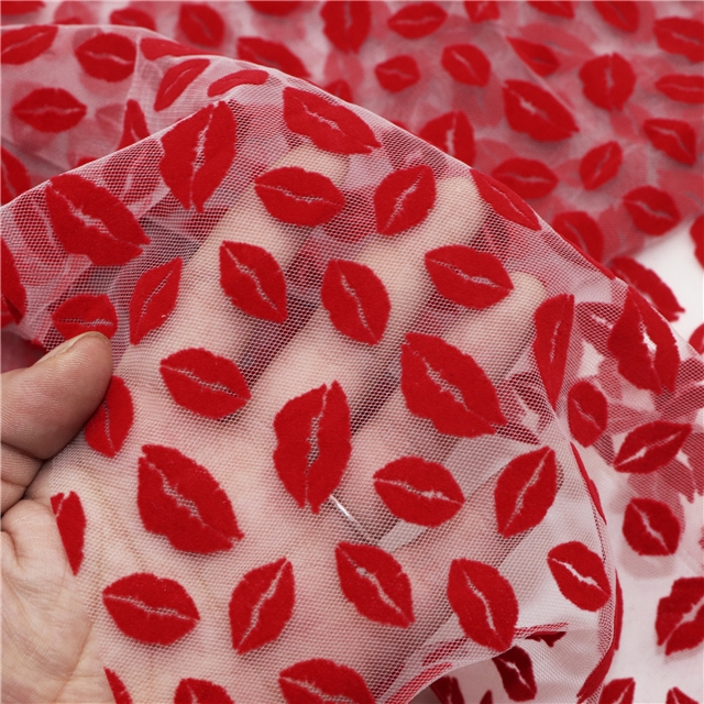 velvet lips mesh fabric