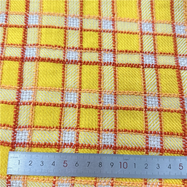 Yellow imitation linen woven grid fabric