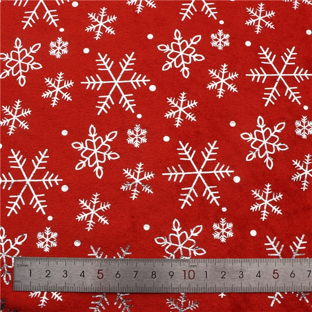 hot pressed gold and silver snowflake velvet fabric