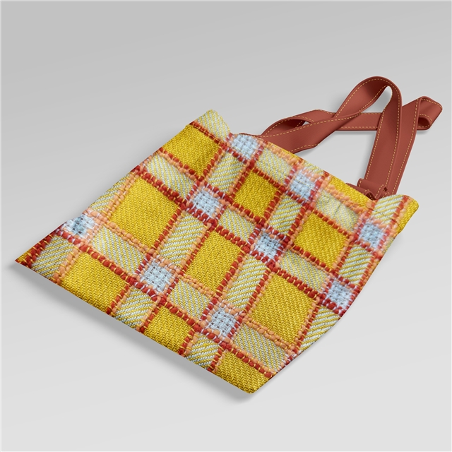 Yellow imitation linen woven grid fabric