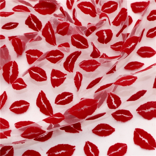 velvet lips mesh fabric