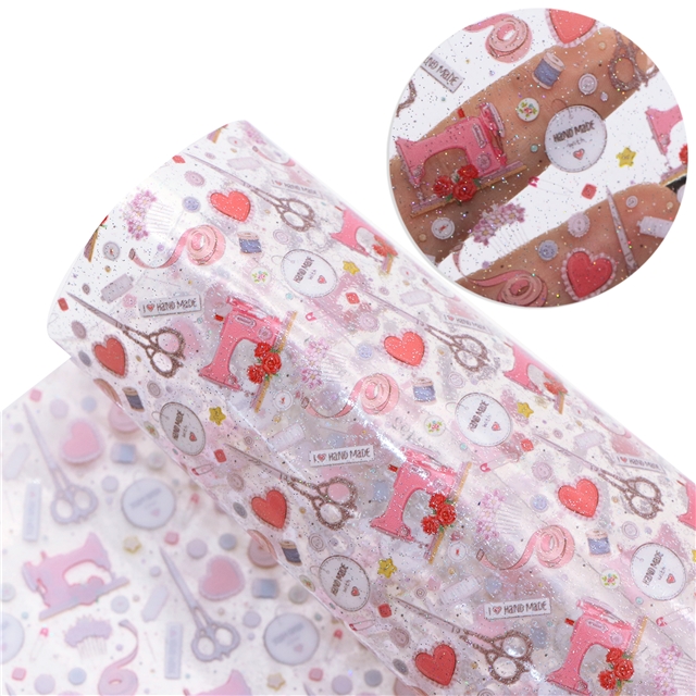 synthetic leather sewing tool  series transparent fine glitter self-printing uv special faux leather