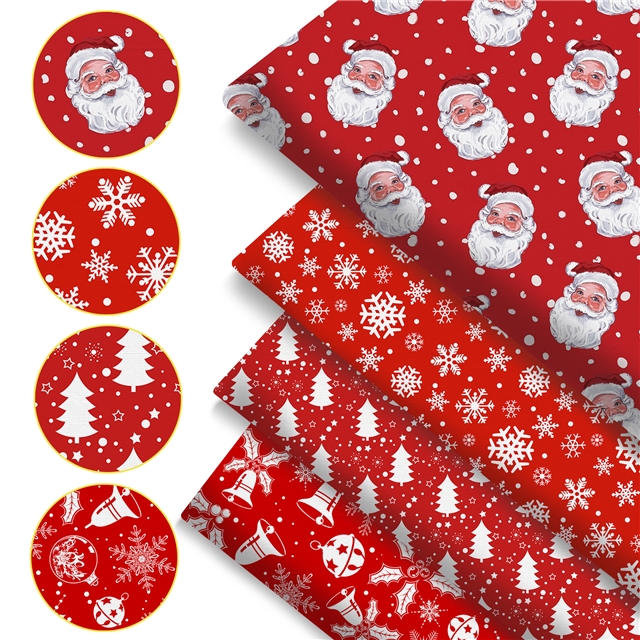 polyester cotton christmas series polyester cotton fabric set (4 pcs/set)