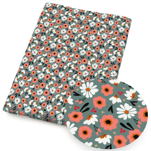 polyester cotton grid leaf flowers series polyester cotton fabric set (6 pcs/set)