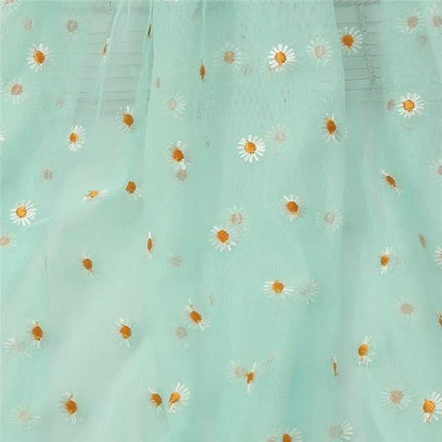 mesh daisy embroidery mesh fabric green,50*150cm(19.7*59.1