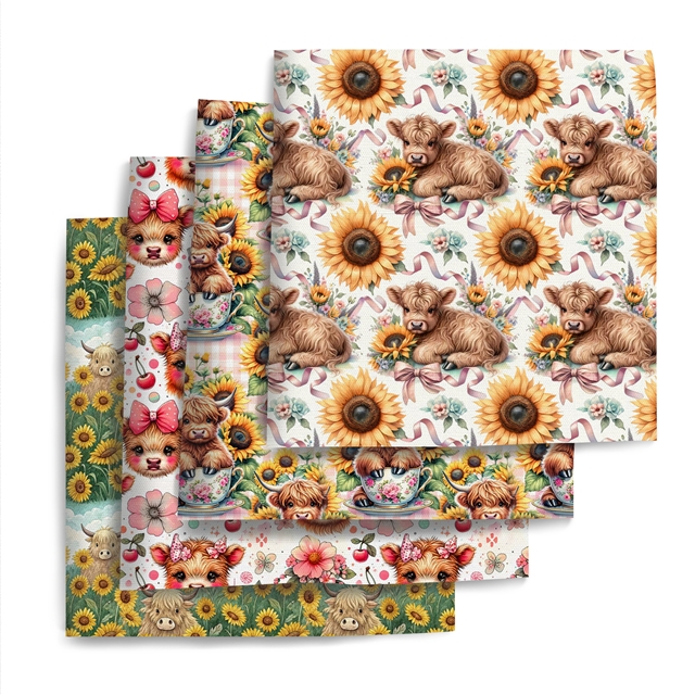 polyester cotton cow sunflower series polyester cotton fabric set (4 pcs/set)